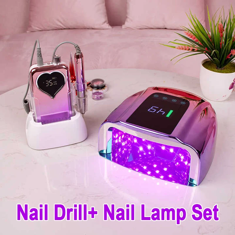 

UV LED Nail Lamp Nail Drill Professional Manicure Machine Tools Rechargeable Wireless 35000 Purple Salon Nail Art Tool Kit Set