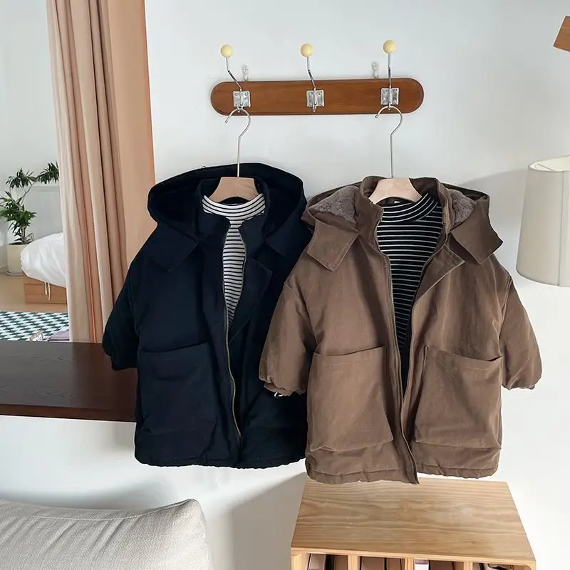 Boys Winter Padded Thickened Jackets Children Casual Cotton Down Coats Big Kids Fur Collar Parkas New Teen Hooded Clothing image 2