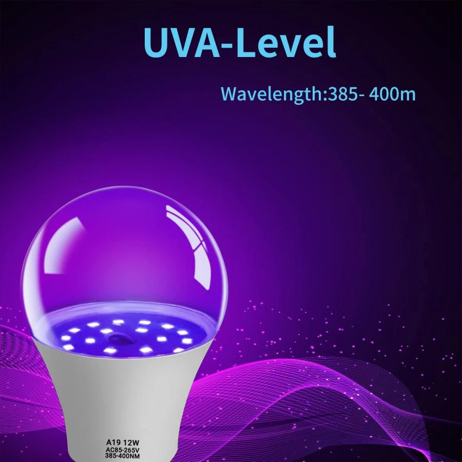 2 Pack LED Black Lights Bulb 12W E27 Glow in The Dark for Blacklights Party Body Paint Fluorescent Poster  UVA Level 395-400nm