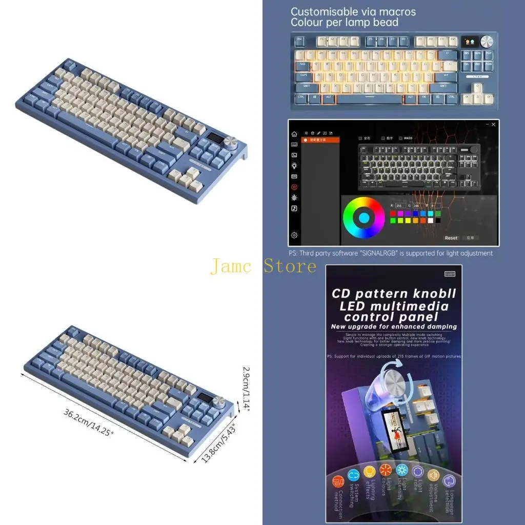

LX0B 84 Keys Gamer Mechanical Keyboard 2.4Ghz RGB Backlit 3 Modes (Optional) Hotswap Keyboards Bluetooth-compatible Hot-Swap