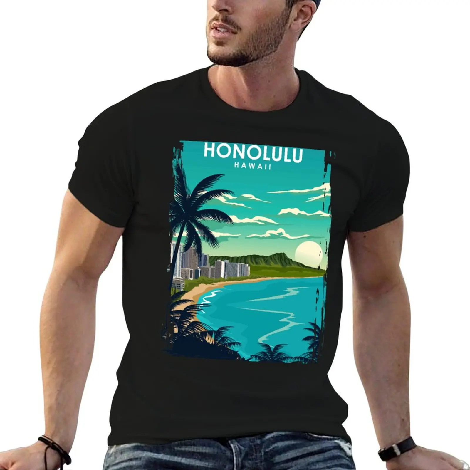 

Honolulu T-Shirt printed man t shirt man City Vintage luxury Hawaii Travel Minimal t shirts for Poster