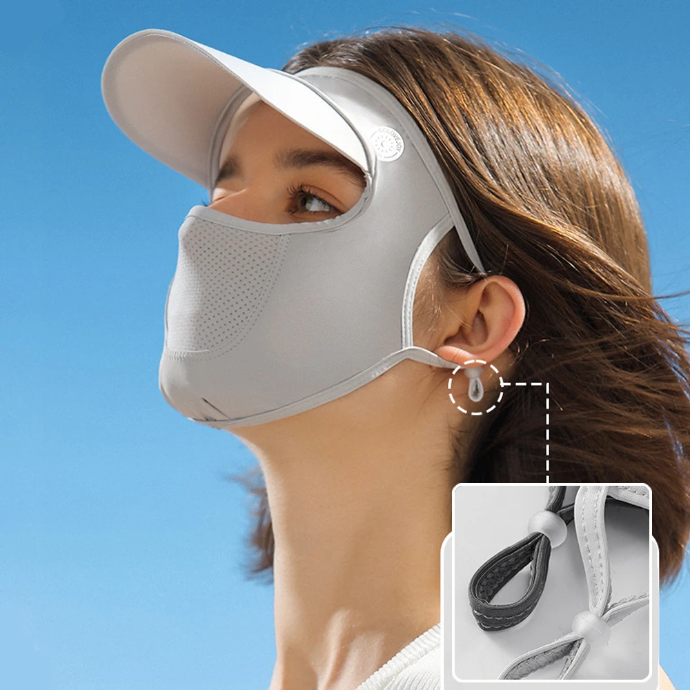 Máscara de protección solar de seda de hielo para hombre y mujer, mascarilla facial Anti-UV de secado rápido, transpirable, con orejas colgantes, sombrero para el Sol, para Golf y ciclismo