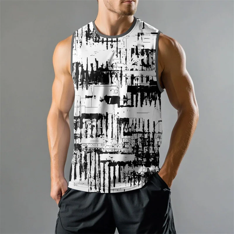 Camiseta sin mangas con gráfico de rayas de camuflaje para hombre, camiseta sin mangas informal de moda para uso diario, camisetas holgadas y transpirables para Fitness