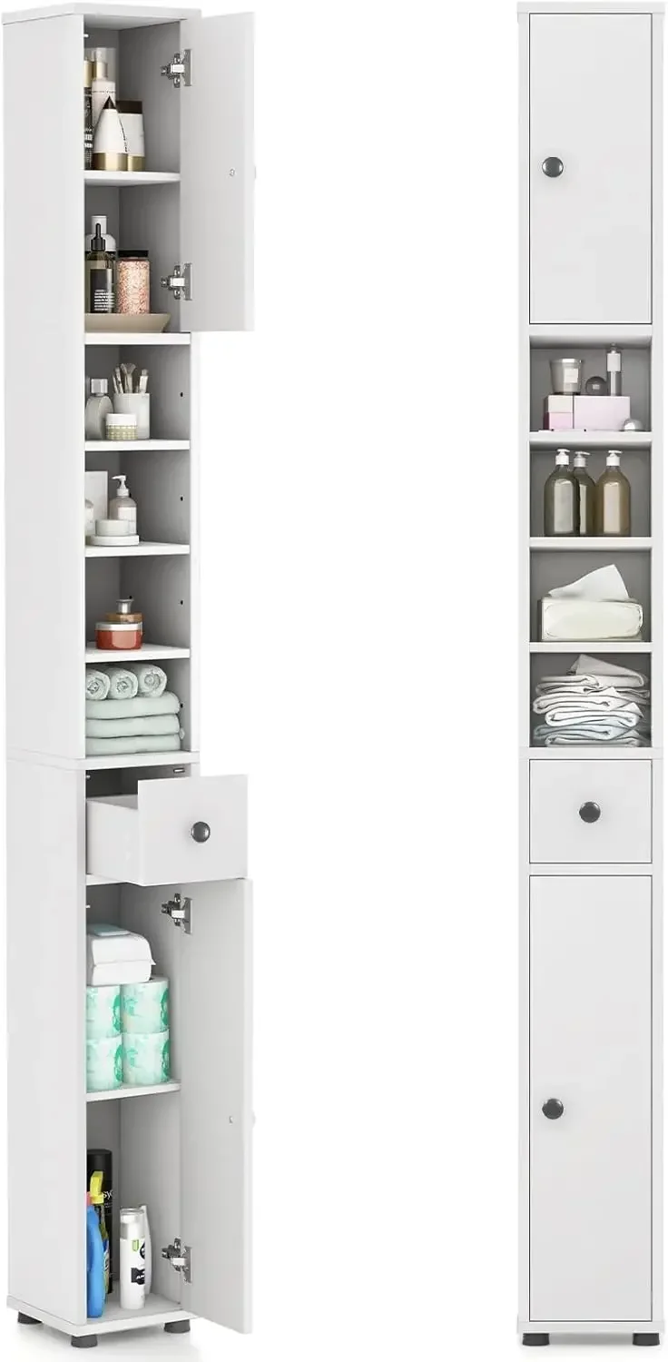 

Tall Slim Bathroom Storage Cabinet, 71" Freestanding Bathroom Cabinet w/ 2 Doors, 1 Drawer & 5 Adjustable Shelves, Floor Narrow