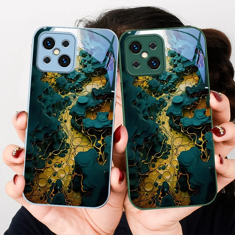 Lava landform dark green For Find X5 X3 Lite Reno 6 4Z 5G OPPO A72 79 73 58 A54S OnePlus Nord N200 Tempered glass phone case