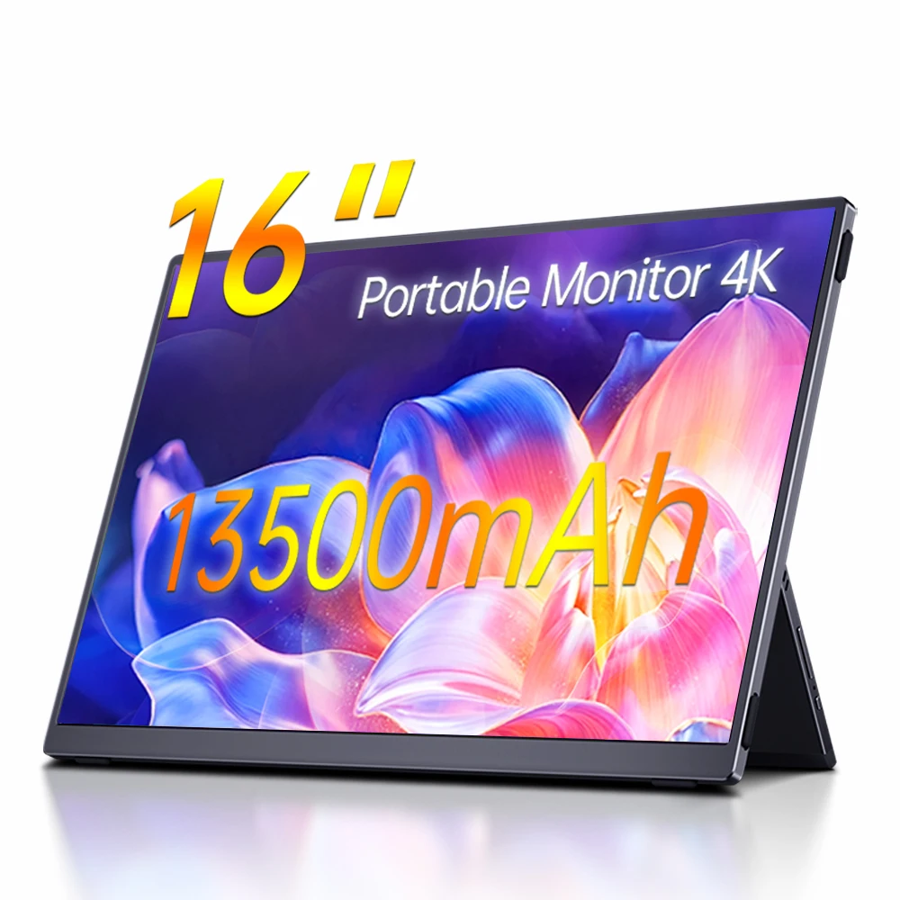 

16" 4K Portable Monitor 3840X2400P 13500mAh Battery 350nits Freely Adjust Display Extender for Laptop PC macOS Phone With Bag