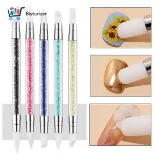 Dual-Ended Silicone Engraving Embossing Pen 3D Rhinestones Acrylic Nail Brushes For Mirror Glitter Powder Manicure Tools