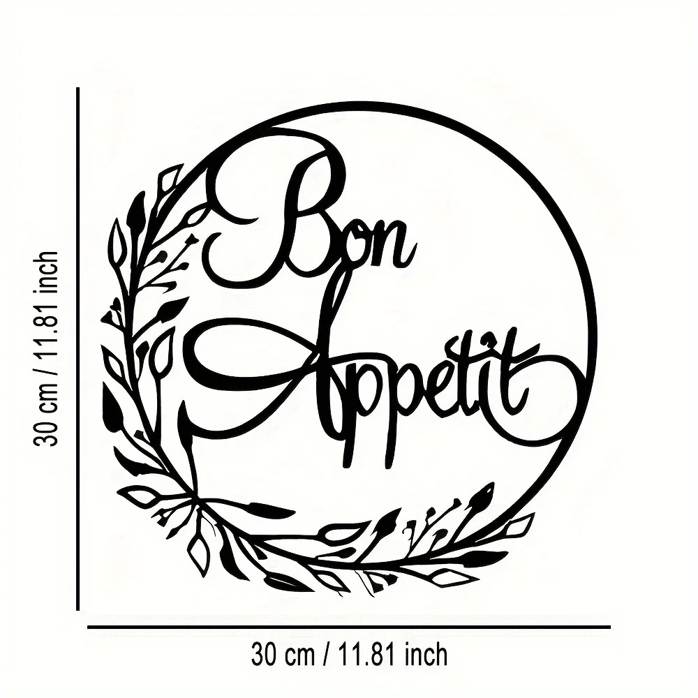 Bon Appetit Metal Wall Sign, French Minimalist Cursive Iron Lettering Decor, Easy Hang Ornament For Home