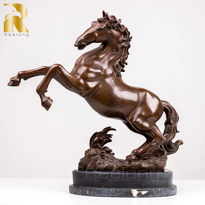 49cm Bronze Horse Statue Modern Art Bronze Horse Sculpture Animal Bronze Crafts With Marble Base For Home Decor Ornament Gifts