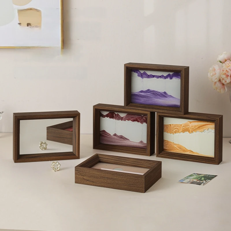

Wooden Frame Sandscape Moving Sand Art Picture with Mirror Quicksand 3D Liquid Hourglass Flowing Sand Painting Home Decor Gifts
