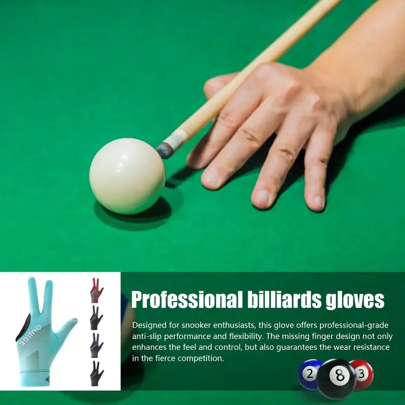 3 Finger Single Pool Gloves Non-Slip Soft Billiards Gloves Breathable Wear-Resistant Cue Action Gloves Billiards Accessories