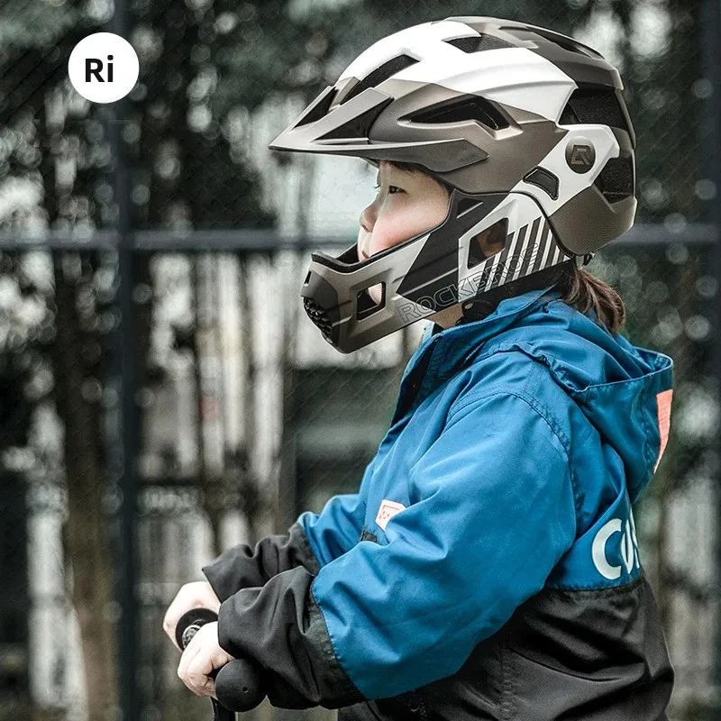 Rockbros crianças destacável rosto cheio capacete da bicicleta esportes das crianças ciclismo mtb motocicleta skate patinação capacete para criança