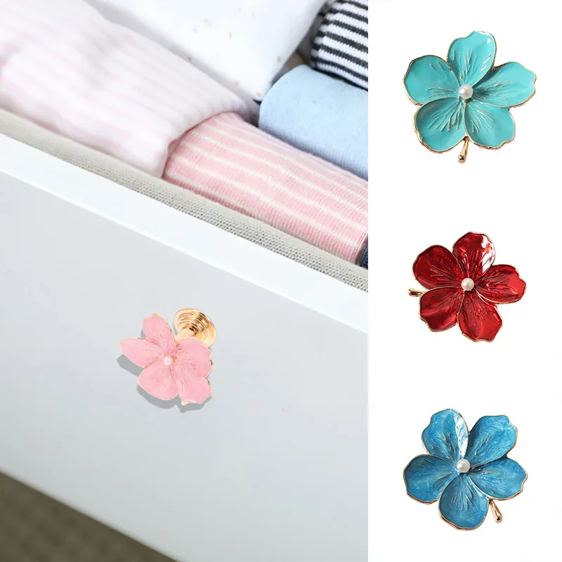 

12pcs Five Petal Flower Handle Cabinet Closet Door Knob Single Hole Alloy Wardrobe