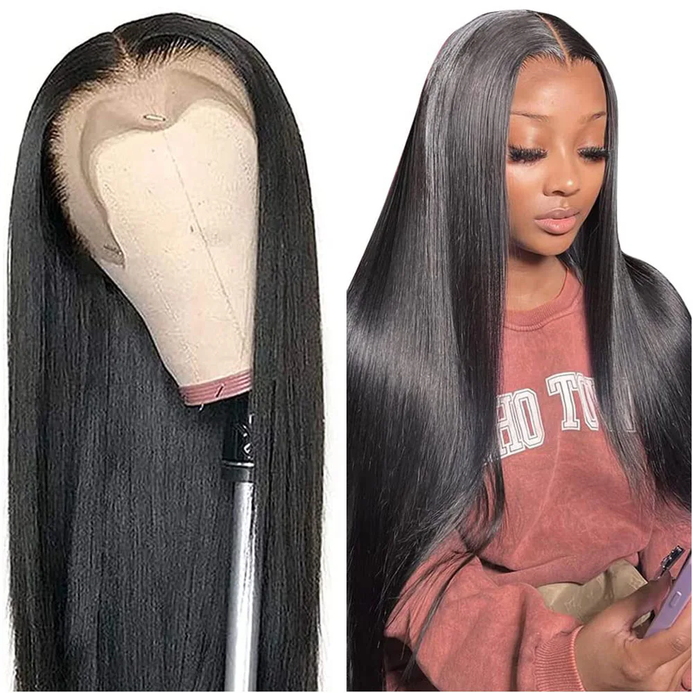 Peruki z prostych włosów naturalnych o długości 30-40 cali, peruka typu frontal z koronką HD 13x6, peruka typu frontal z koronką 13x4 brazylijska, wstępnie wyregulowana linia włosów dla czarnoskórych kobiet, gęstość 200%.