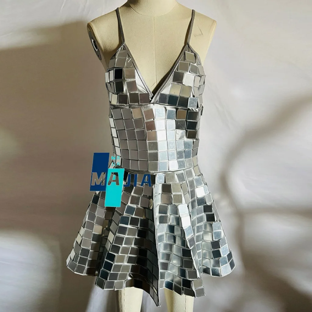 Klassieke dames sexy hemdje jurk spiegel nachtclub pak voor podiumprestaties show vakantie dragen 2025-stijl