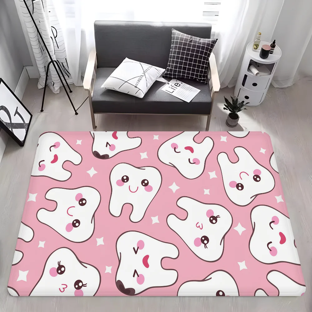 

Cute Tooth Kitchen Mat Washable Non-Slip Living Room Sofa Chairs Area Mat Kitchen Toilet Rug