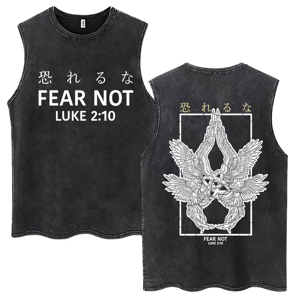 Washed Christian Fear Not Luke 2:10 Tank Tops Men Women Jesus Faith Novelty Sleeveless T Shirt Oversized Casual Cotton Vests Y2k