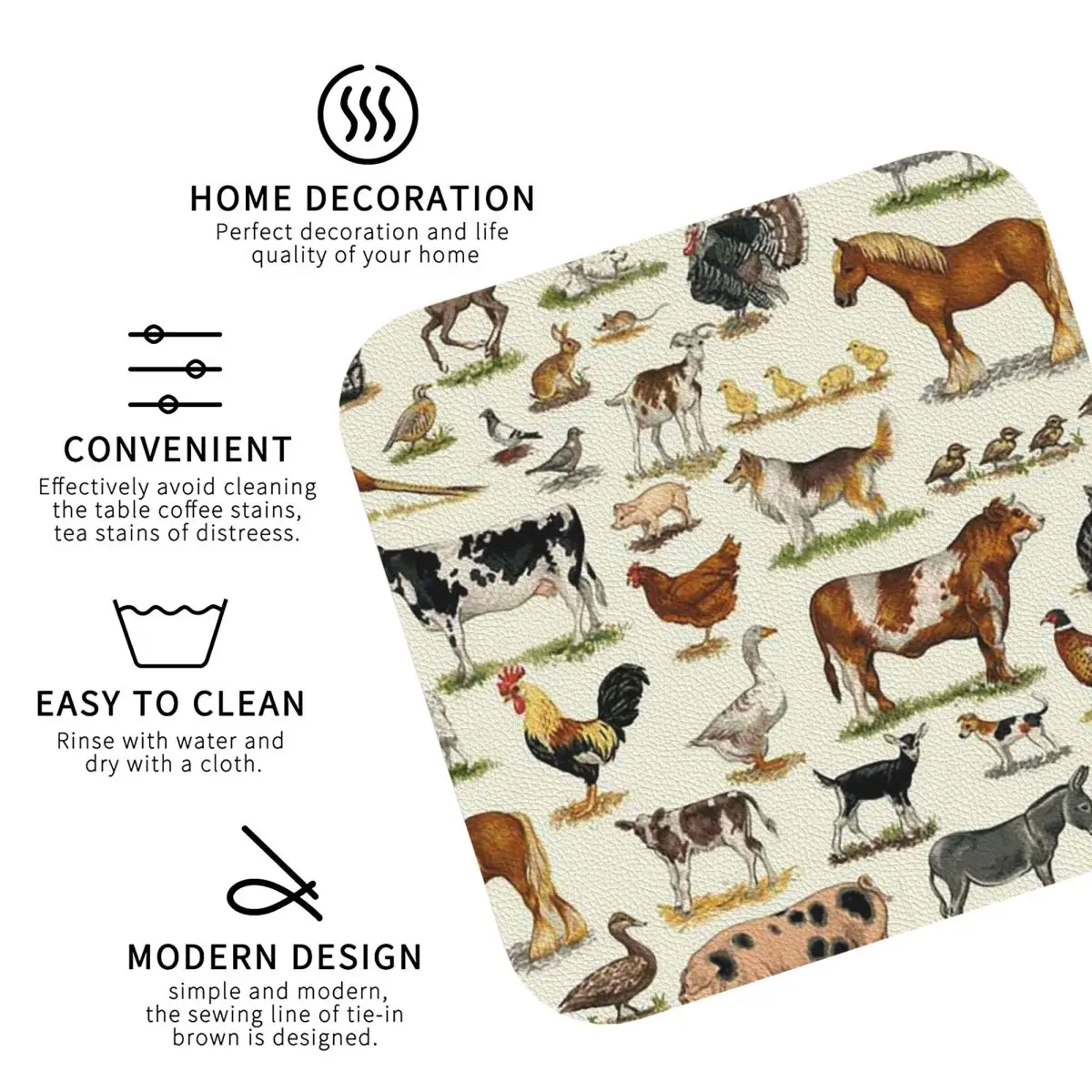Country Farm Animals Farmhouse Village Pet Coasters Kitchen Placemats Insulation Cup Coffee Mats Home Tableware Pads Set of 4