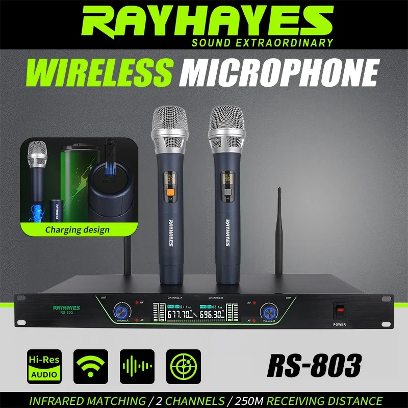 

RAYHAYES RS-803 Professional Handheld Rechargeable Wireless Microphone suitable for stages weddings churches and parties