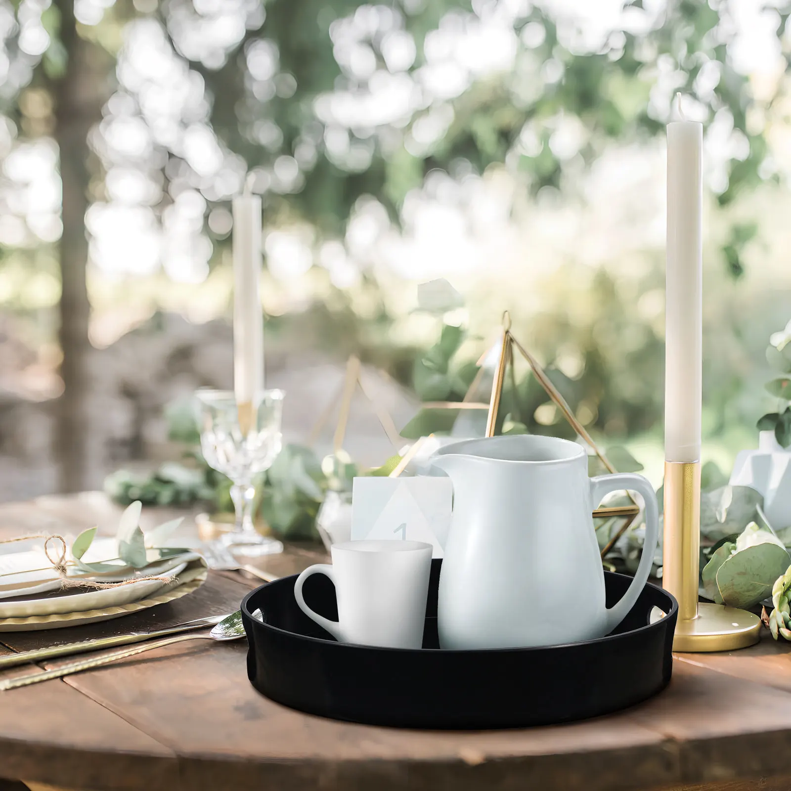 

Round Decorative Tray with Handle Suitable Size Sturdy Plastic Storage Serving Tea Coffee Table Tray Round Trays Home Decor