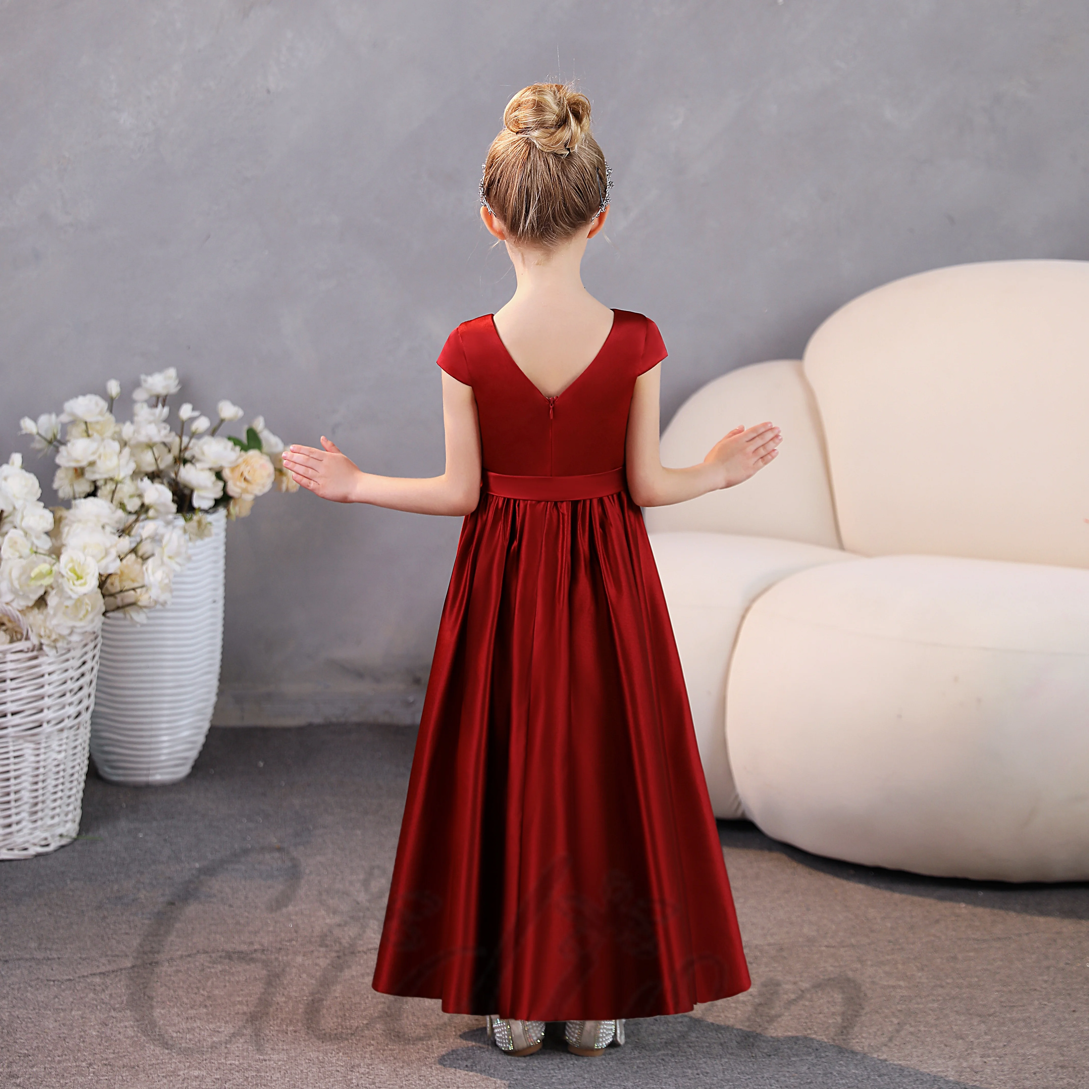 Satin Junior Bridesmaid Or Flower Girl Dress For Kids Wedding Ceremony Show Event Graduation Celebration Banquet Pageant Prom