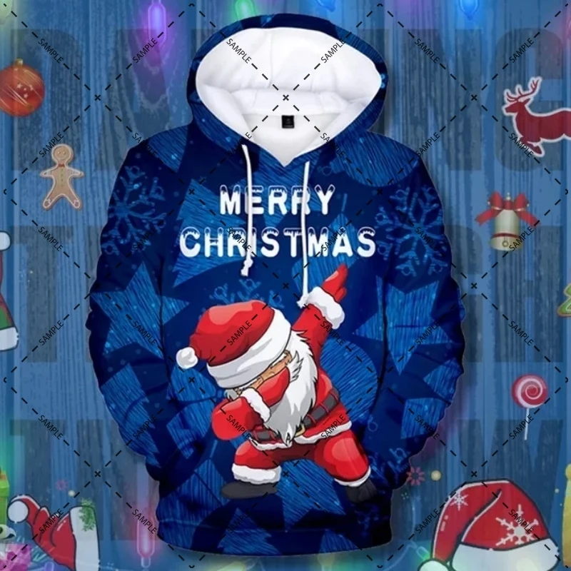 

2024 Christmas Hoodies for Men Funny Santa Claus Print Long Sleeve Hooded Sweatshirts Men Autumn Clothing Holiday Casual Hooded