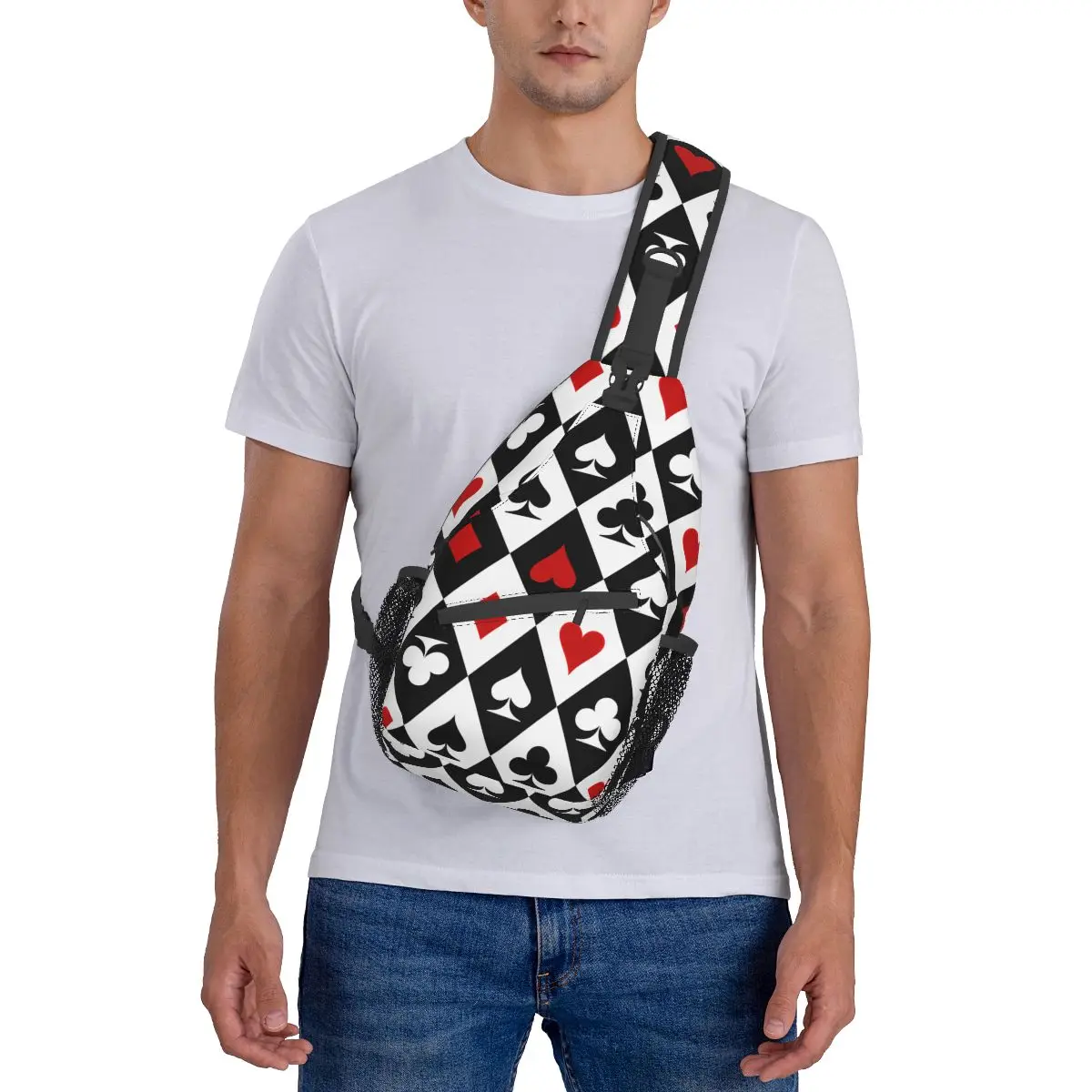 Playing Cards Suit Symbols Crossbody Chest Bags Poker Pattern Pockets Travel Pack Messenger Sports Teens Shoulder Bag Unisex