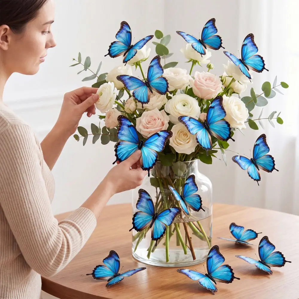 Simulated 3D Butterfly Wall Sticker Lightweight Three-Dimensional Blue Butterfly Sticker Bright Color 36 Pieces