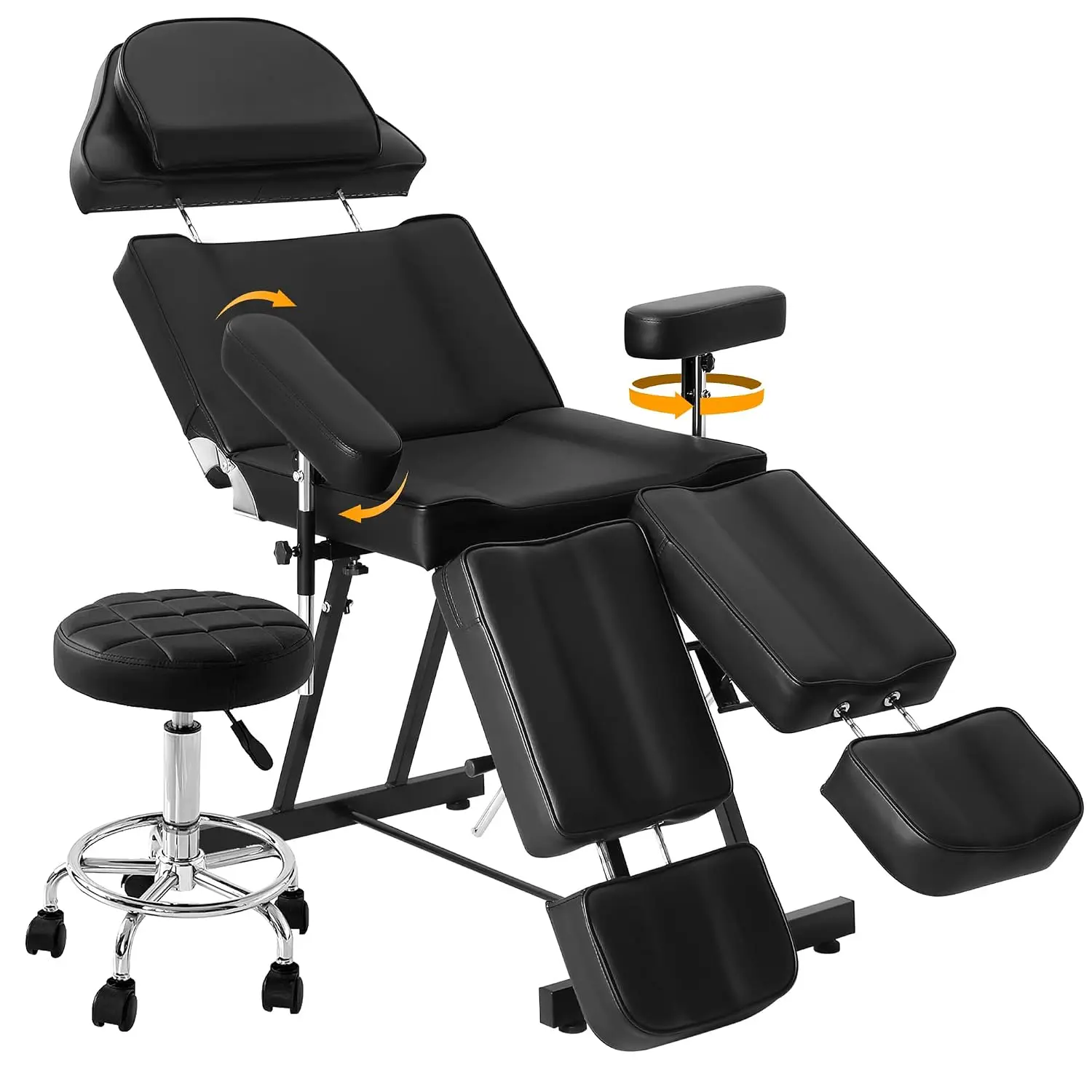 Split Leg Tattoo & Facial Bed 3-Section Adjustable Armrest Rolling Stool Extension Headrest Tilting Spa Waxing Table, Customized