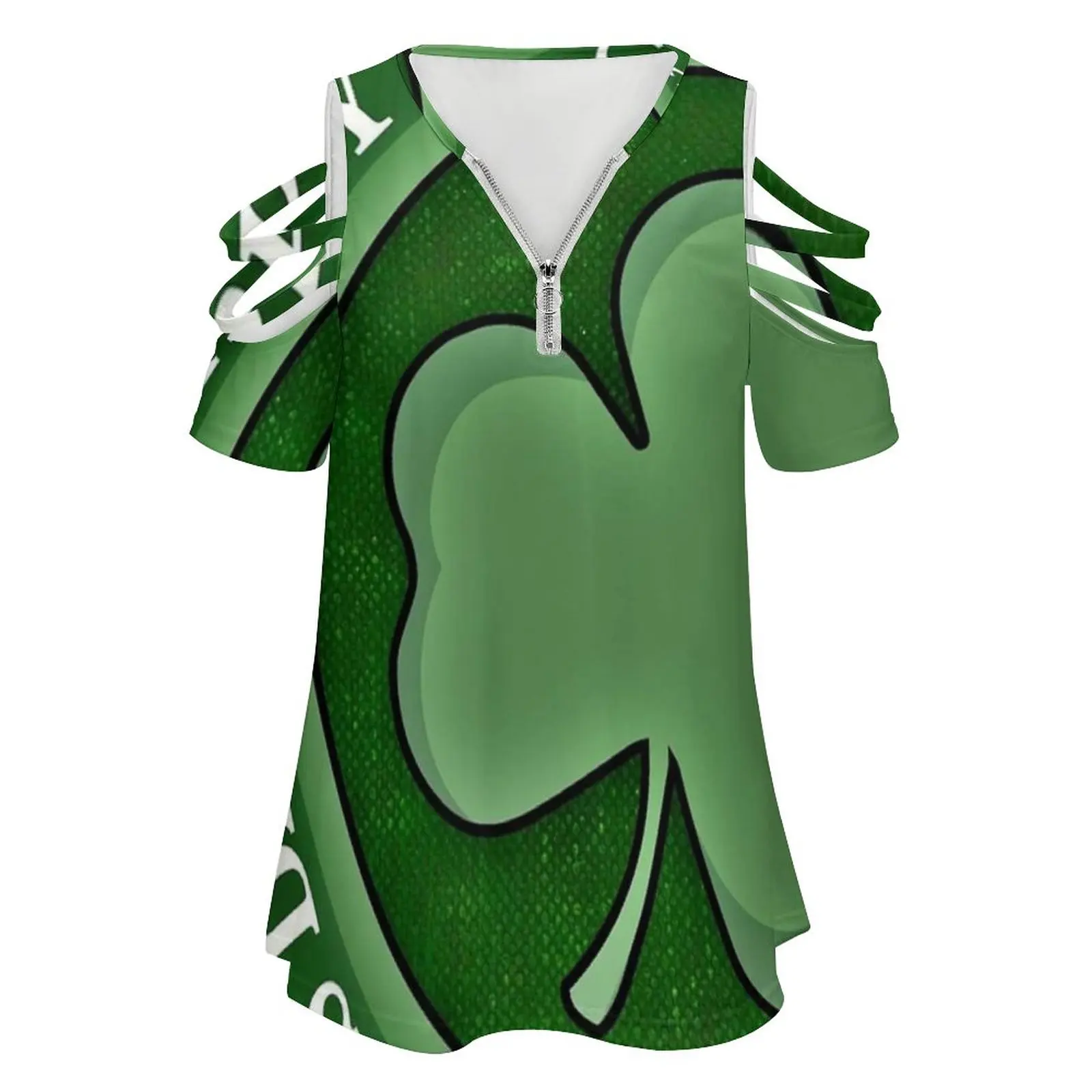 Happy St. Patricks Day Women Zipper Sexy Printed Vintage T Shirts Tops Full Print T-Shirt S Day Green Tshrt Day Patrick Clover