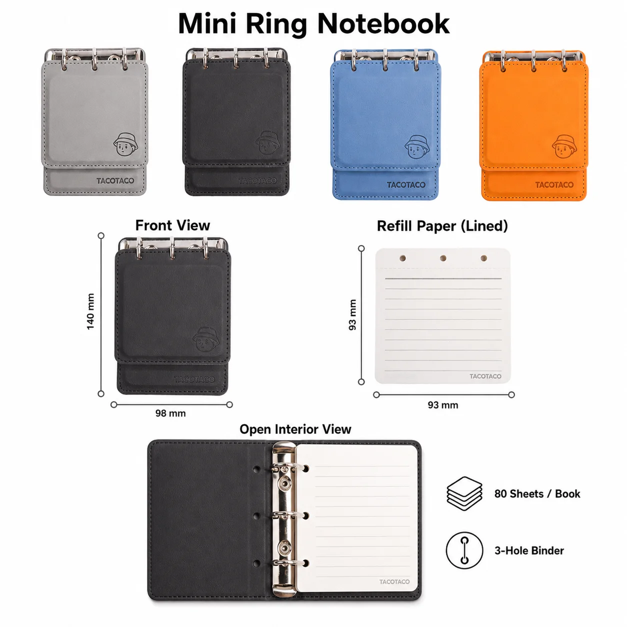 Mini Pocket Notebook, Portable Ring Binder Journal, Compact PU Leather Memo Book, Cute Daily Note Planner for School Office