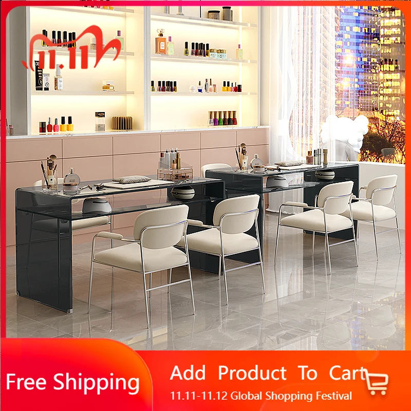 

Luxury Aesthetic Manicure Table Nordic Workstation Reception Design Modern Nail Desk Easy Clean Simple Nageltisch Furniture