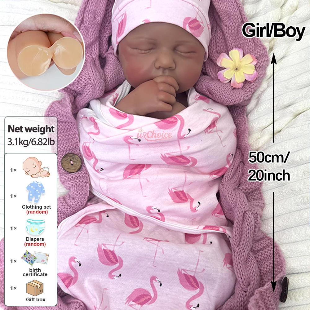 20 inch zachte siliconen pasgeboren baby zwarte pop herboren babypop handgemaakte zachte pasgeboren Bebe levensechte meisje en jongen kunstenaar collectie
