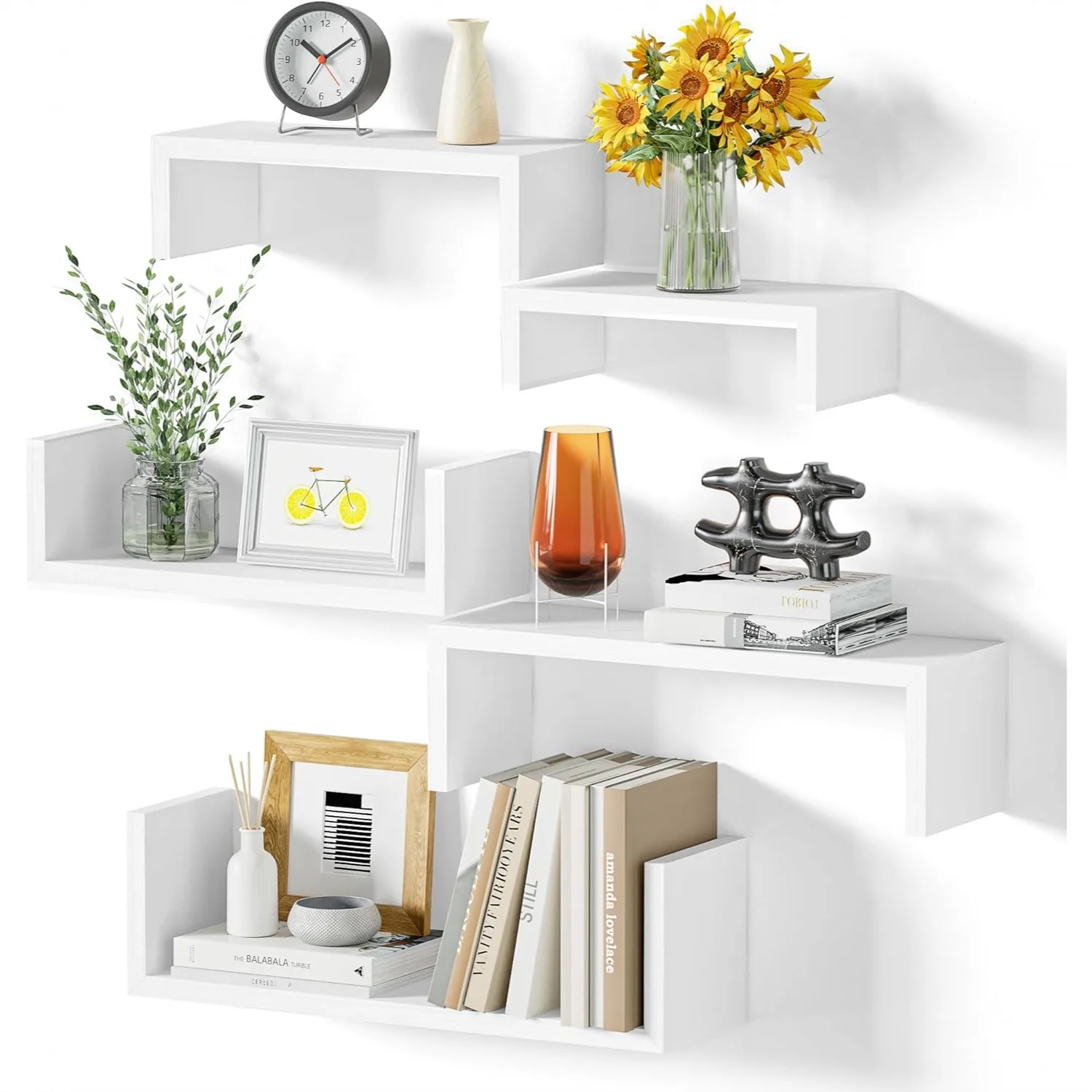 

Floating Shelves for Wall Set Of 5, Wood Wall Shelves For Bathroom Bedroom Living Room Kitchen Office, Washed White