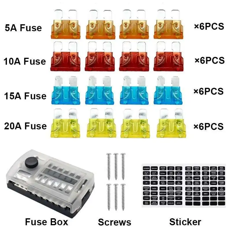 Doos Voor Auto Boot Met 6 24 Manier Blade Zekeringhouder Blok 12V 24V Power Panel Board Camper RV Accessoires