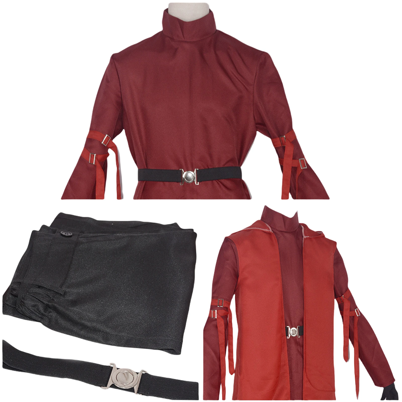 Kostum Cosplay Firaun, kemeja celana merah dengan sarung tangan Set lengkap untuk pesta Halloween