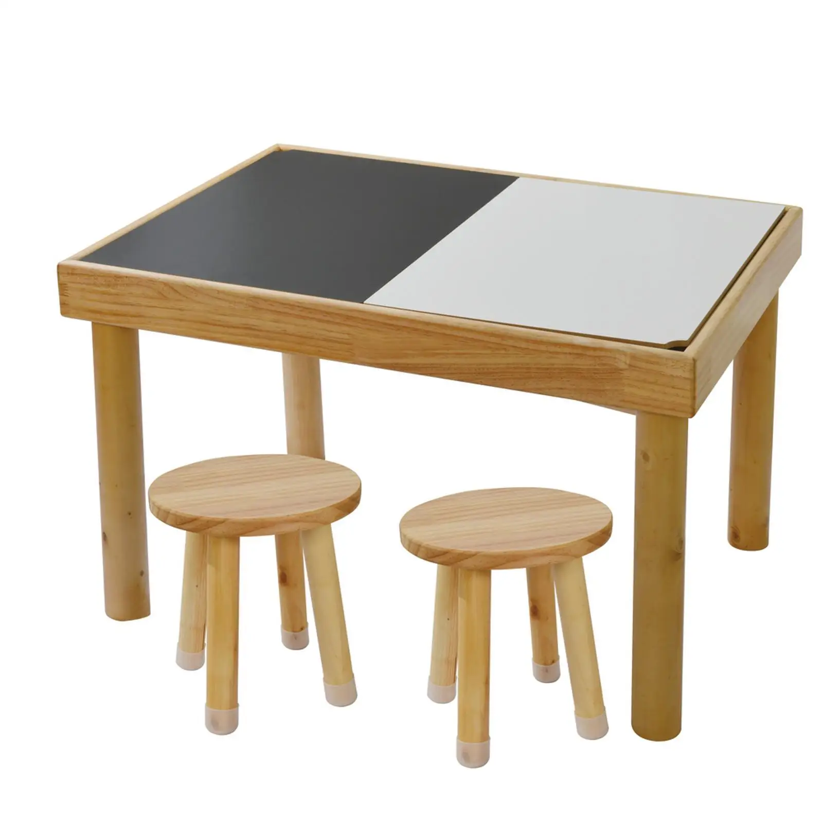 ชุดโต๊ะไม้ธรรมชาติสำหรับเด็ก พร้อมเก้าอี้สองตัว เฟอร์นิเจอร์กิจกรรมอเนกประสงค์สำหรับการเล่นเสริมพัฒนาการเด็กเล็ก