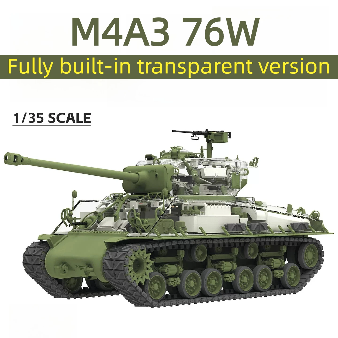 RM5162 M4A3 76W Assembly Tank 1/35 Scale Transparent Full Interior Static Model for Boys-Realistic Armored Vehicle