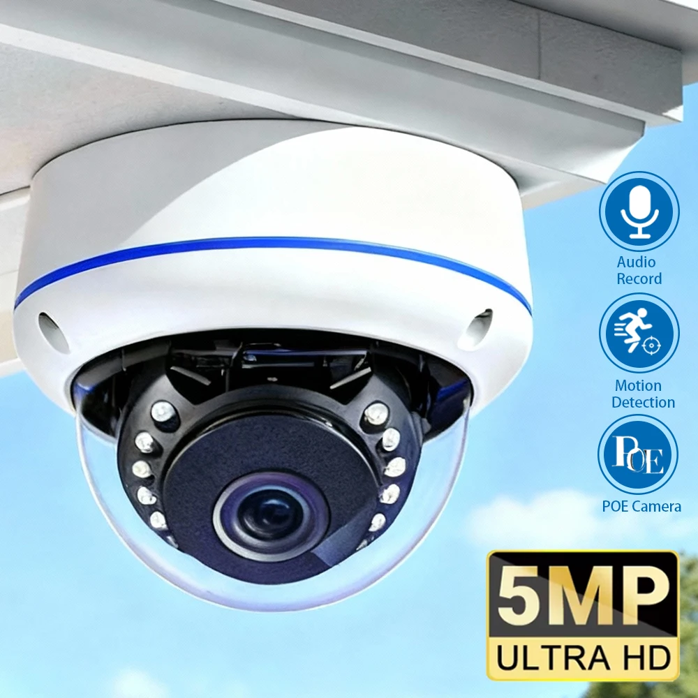 

5MP HD H.265 POE IP Camera Audio AI Humanoid Detection Vandal-proof Video Surveillance Dome Camera IR Night Vision