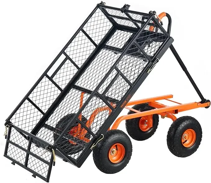 880lbs Steel Garden Dump Cart, Heavy Duty Yard Dump Wagon Utility Wagon with Removable Sides, Pullable Handle