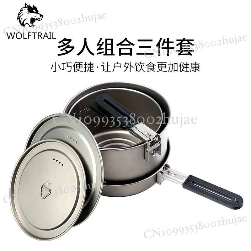 

Portable Titanium Camping Cookware Set – 3-Piece Non-Stick Frying Pan, Pot & Utensils for 2-4 People, Lightweight Hiking Stove