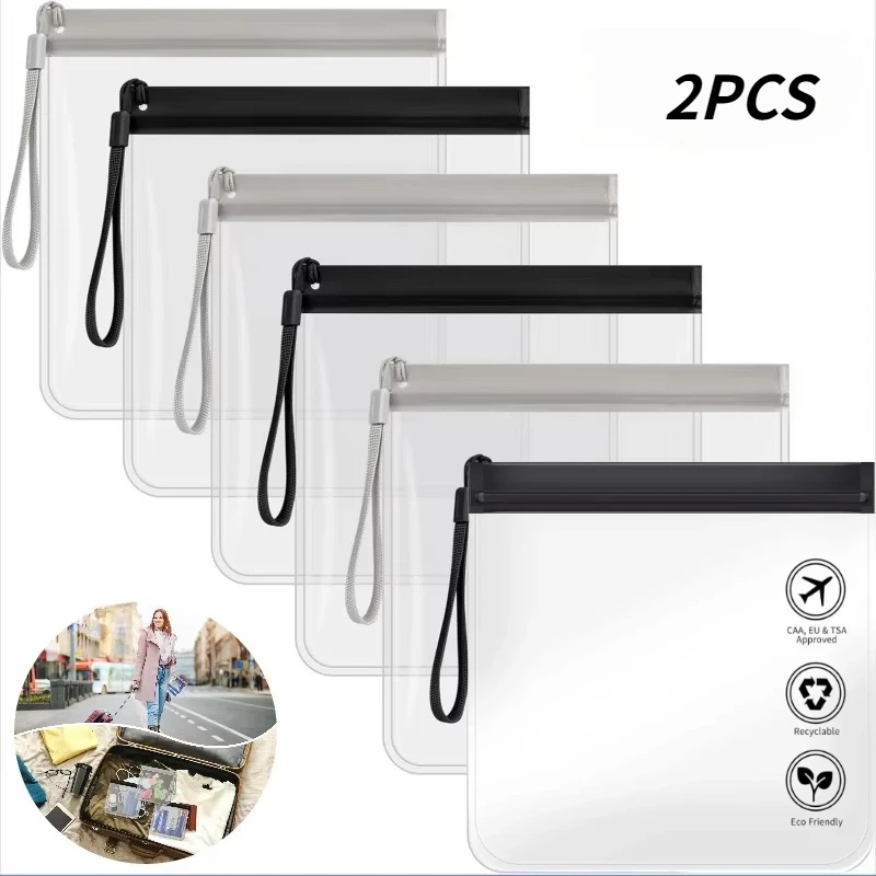 Bolsa de almacenamiento transparente para cosméticos de viaje, bolsa de embalaje reutilizable impermeable EVA, bolsa de papelería ecológica, 2 uds.