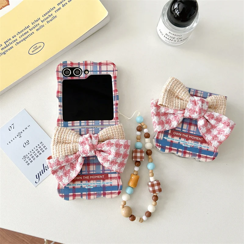 3D Lattice Bow Bracelet Phone Case For Samsung Galaxy Z Flip 6 3 4 5 Wave Shockproof Cover For Samsung Z Flip6 ZFlip 6 ZFlip6