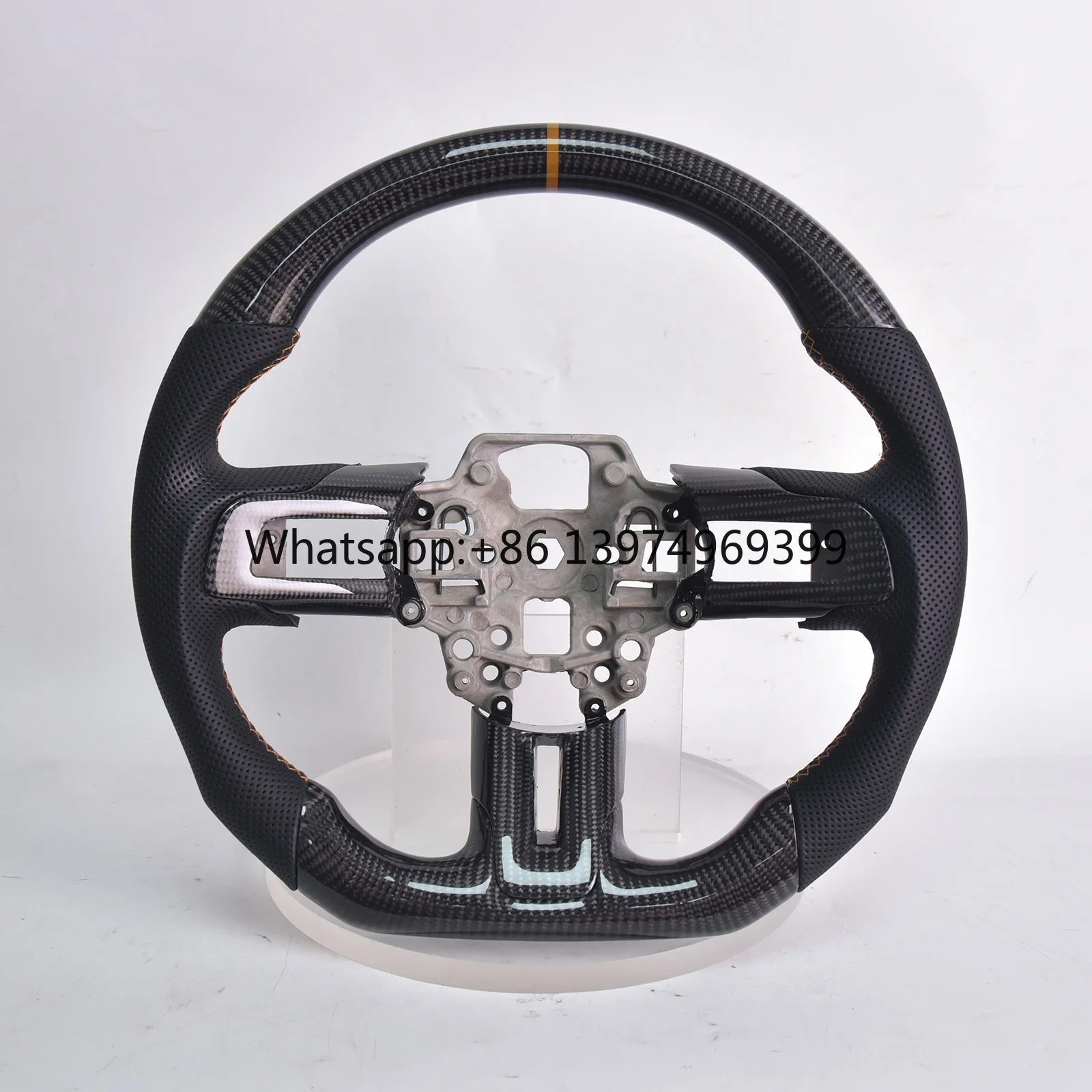 Carbon Fiber D-shape Steering Wheel for Ford Mustang GT/GT350/GT350R 2018-2021Perforated Leather Grip with Trim