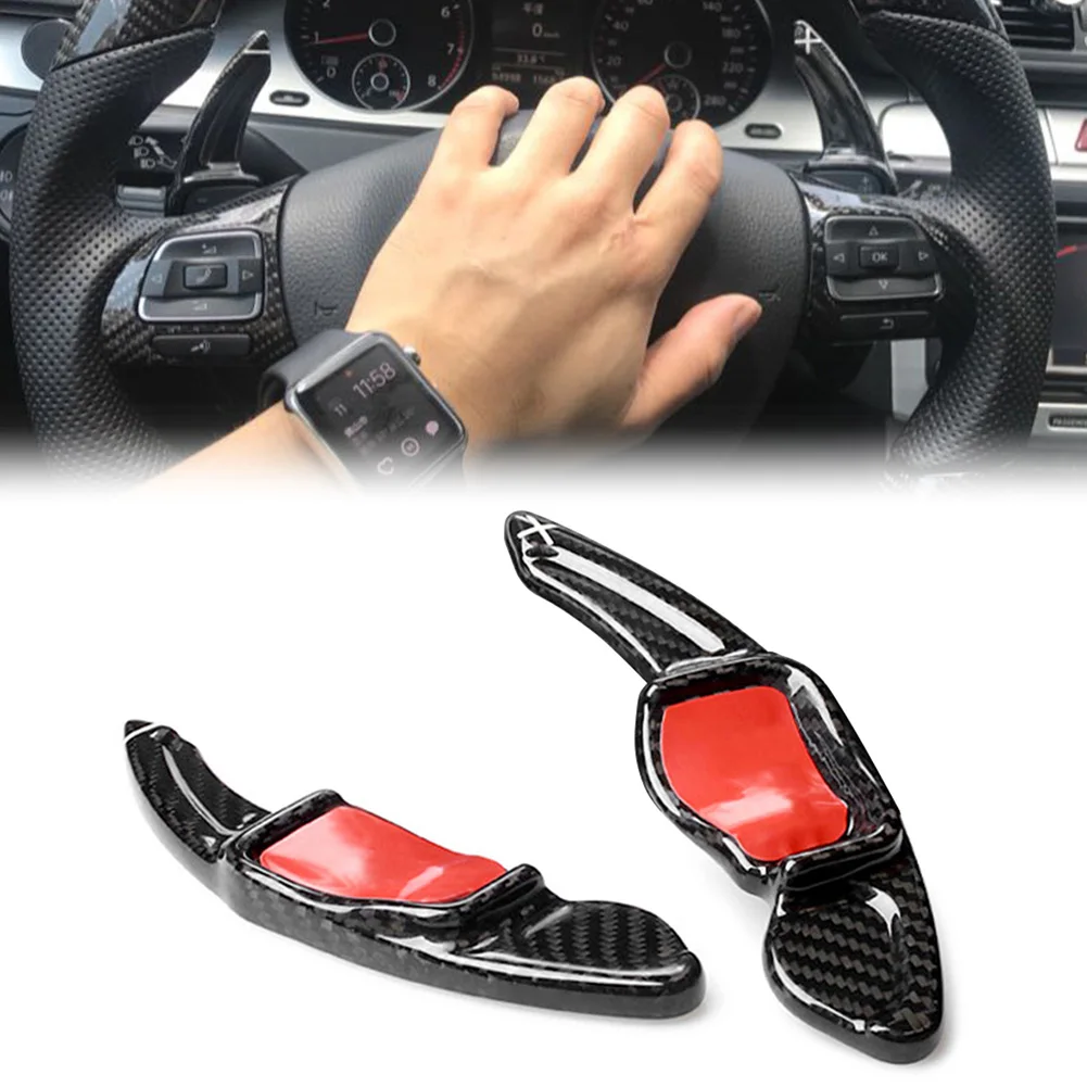 Black Red Carbon Fiber Auto Steering Wheel Paddles Shifter Gear Shift Extension For VW Golf MK5 MK6 GTI R20 R32 R36 CC Scirocco