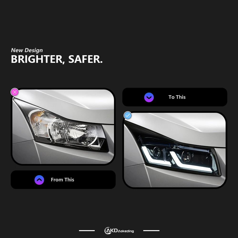 2 PCS Auto Parts For Cruze Headlights 2009-2014 latest Styling LED Daytime Lights Dual Projector Car Accesorios Modified