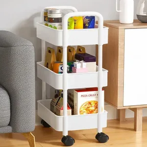 3/4 layer mobile storage rack, wheel with wheels, plastic kitchen organizers, domestic cart, mobile shelf 10 Main Sales Organizer Cart - №7