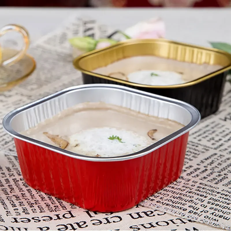 10/50pcs 300ml Aluminum Foil Cake Baking Cup Square Shape Mousse Dessert Cupcake Liners Cups with Lids Pastry Muffin Molds