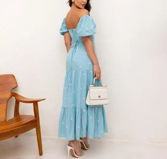 

Geometric Print One Neck Bubble Sleeve Dress for Summer Women, Fashionable and Elegant, Slim Fit and Waist Cinching A-Line Dress