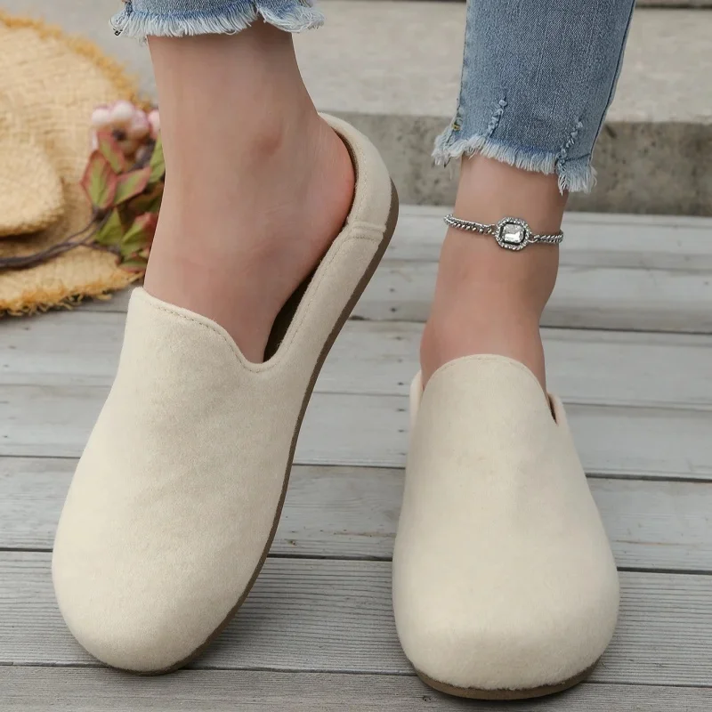 Vintage Women Closed Toe Mules Faux Suede Backless Loafers, Slip On Flat Casual Shoes Soft Sole Indoor Outdoor Walking Clogs